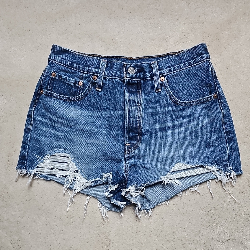 Levi's Blue Distressed Jean Shorts